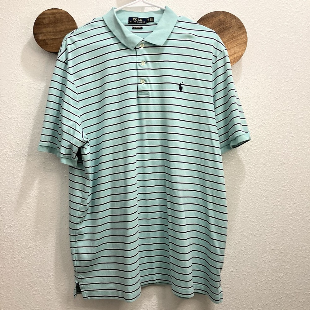 Vintage Polo Ralph Lauren Mint Navy Blue Striped‎ Rugby Preppy Y2K XL